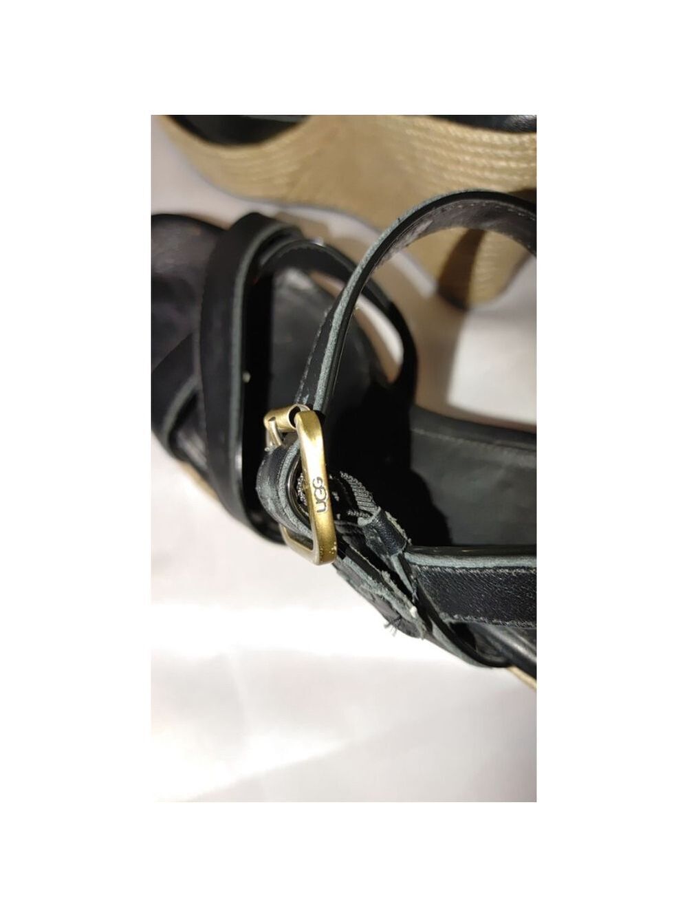 UGG Jackilyn Black Leather Espadrille Wedge Sandals Size 9.5 - Picture 3 of 8